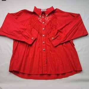 Lili Snitty Vintage Western Attitude Red Lace Fringe Cowboy Shirt Blouse Top